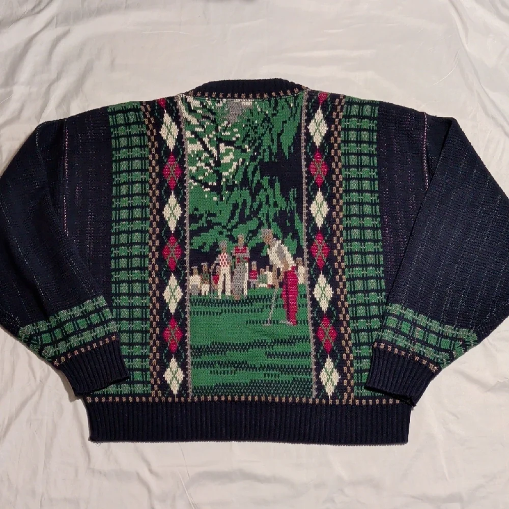 Vintage 90s Crossings Golf Loose Knit Sweater Grandpacore All Over Print Baggy